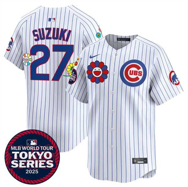Men%27s Chicago Cubs #27 Seiya Suzuki White 2025 Tokyo Series Limited Stitched Jersey Dzhi